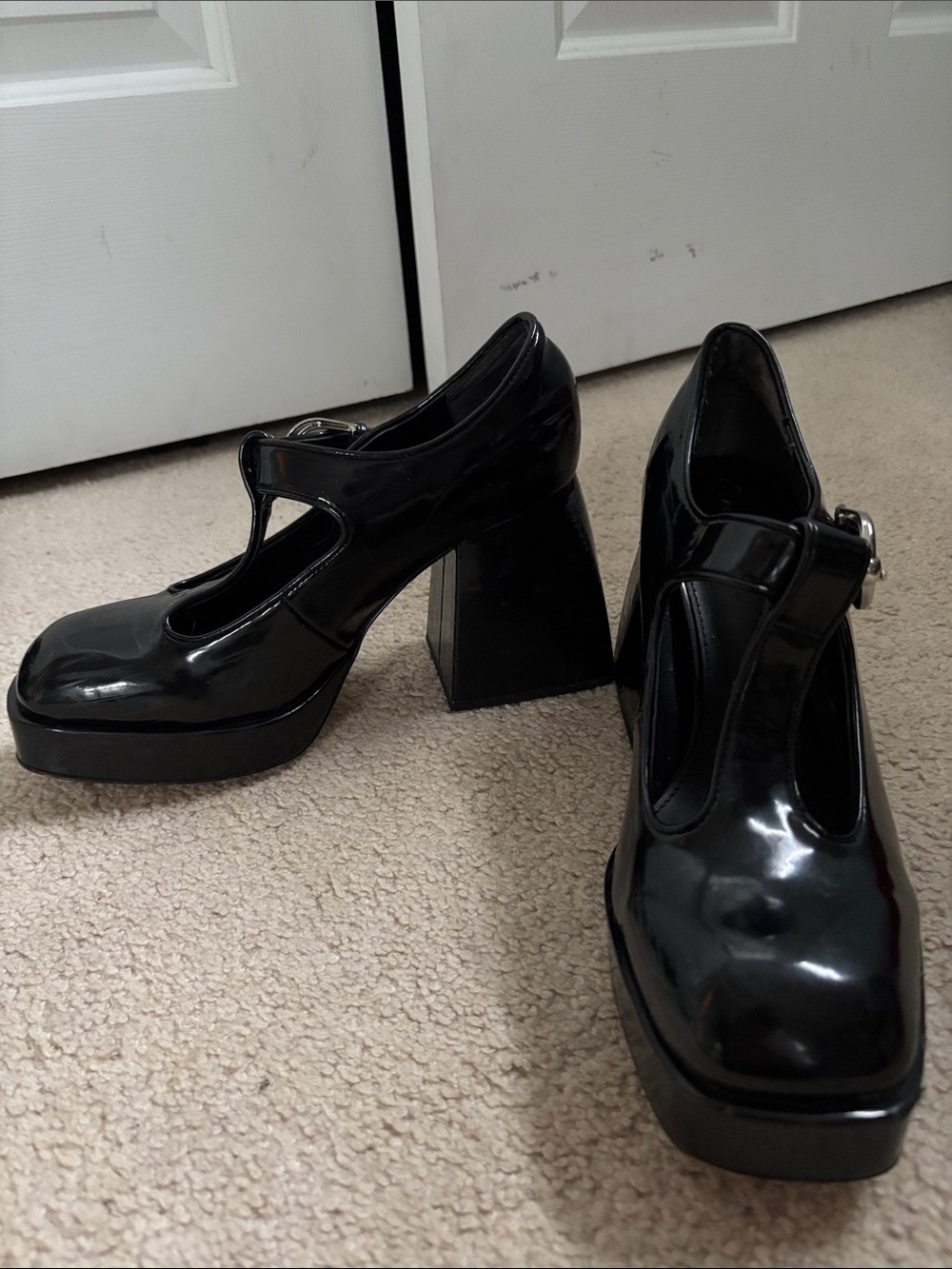 Black Patent Platform Mary Jane Heels Chunky Block Heel circus sam edelman sz 8